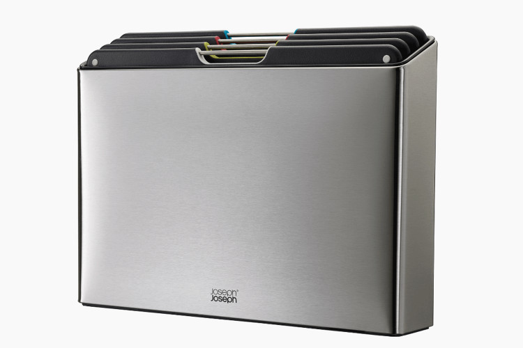 Set de 4&nbsp;planches &agrave; d&eacute;couper Joseph Joseph Folio Steel + &eacute;tui en acier