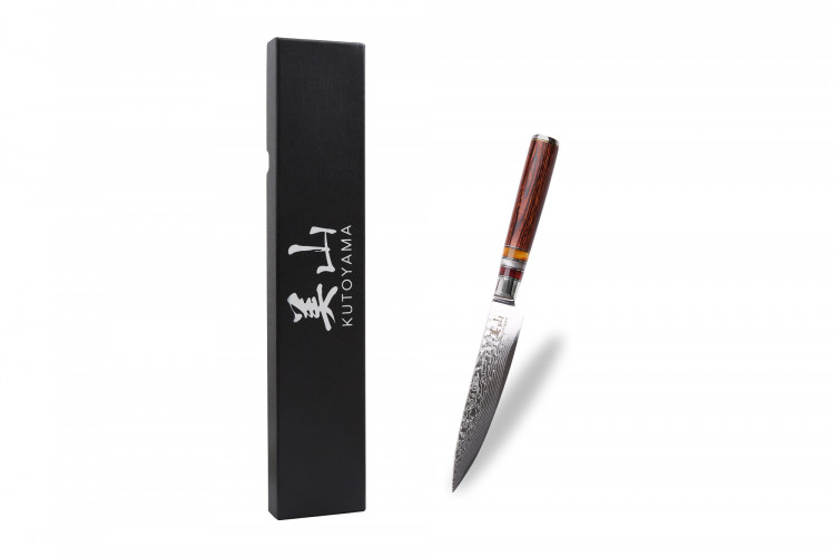 Couteau universel 13cm Kutoyama damas manche pakka et anneaux acryliques