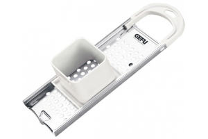 Râpe spaetzle courts Gefu en acier inoxydable avec poussoir polymère