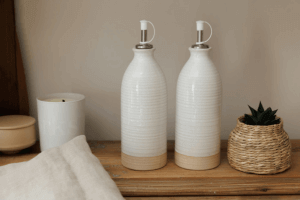 Set de 2 bouteilles à huile et vinaigre KitchenCraft Idilica en grès crème 450ml