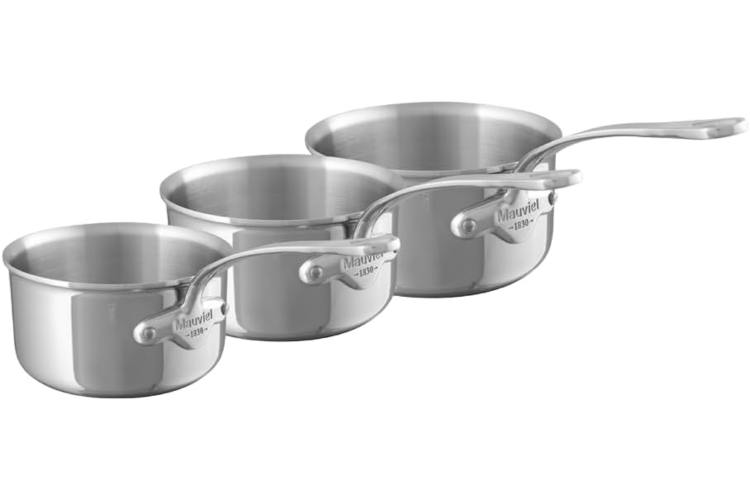 Set de 3 casseroles Mauviel M'Cook tout inox avec poign&eacute;e fixe compatible induction