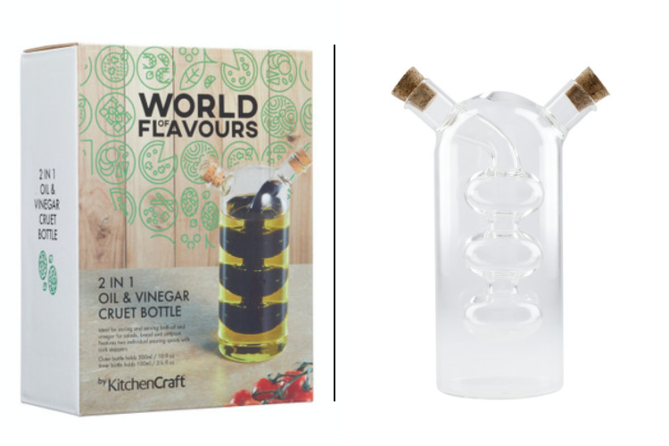 Bouteille &agrave; huile et vinaigre 2 en 1 KitchenCraft World of Flavours en verre 300ml et 100ml