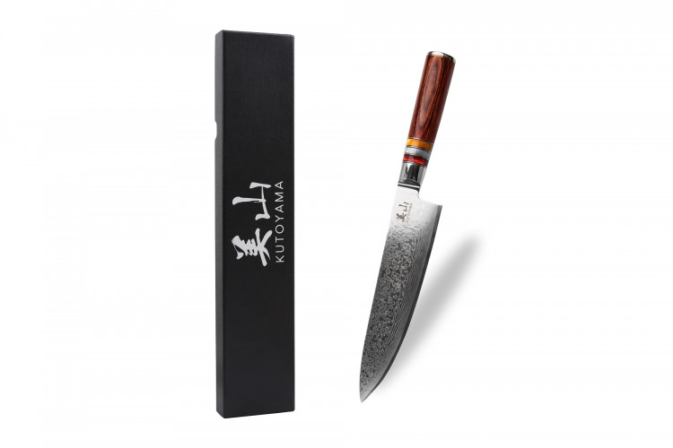 Couteau de chef 20cm Kutoyama damas manche pakka et anneaux acrylique