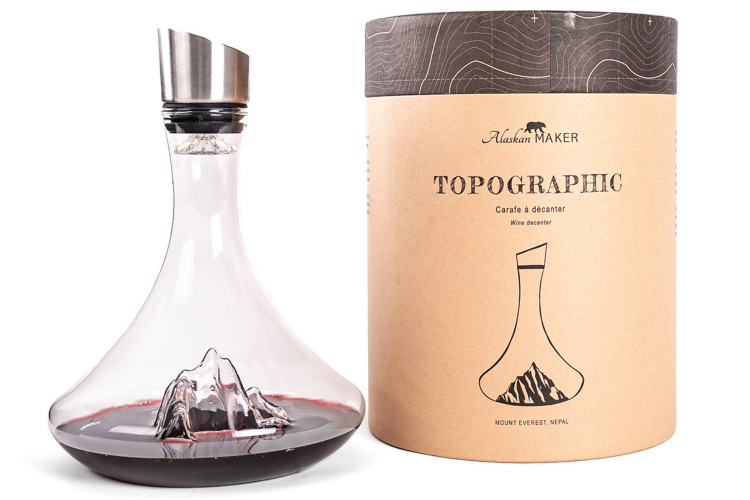 Carafe &agrave; vin Alaskan Maker Topographic Mont Blanc souffl&eacute; &agrave; la main en verre cristallin