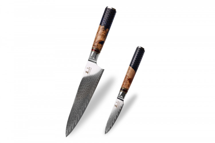 Set de 2 couteaux Kutoyama Damas nid d'abeille chef + office