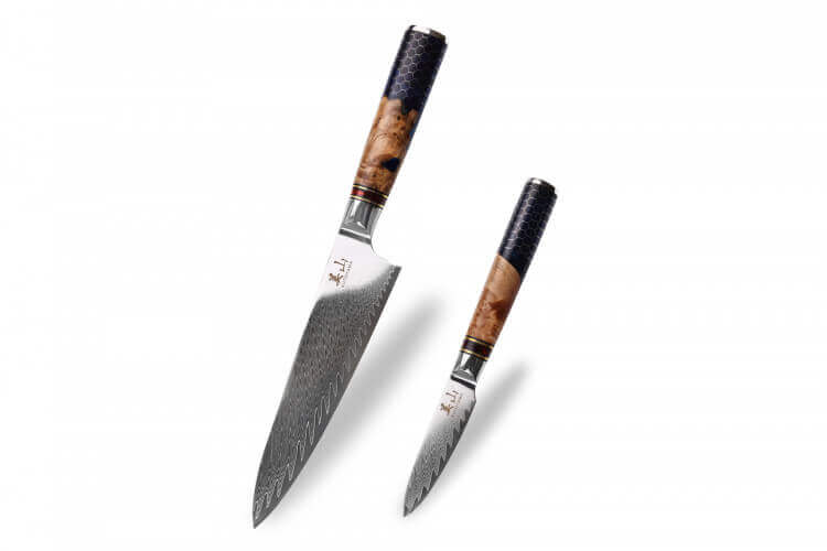 Set de 2 couteaux Kutoyama Damas nid d'abeille chef + office