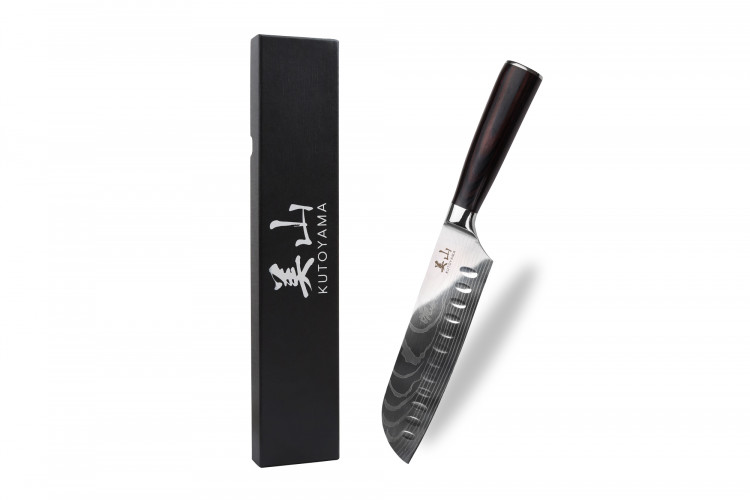 Couteau santoku 17cm alv&eacute;ol&eacute; Kutoyama Black Pakka