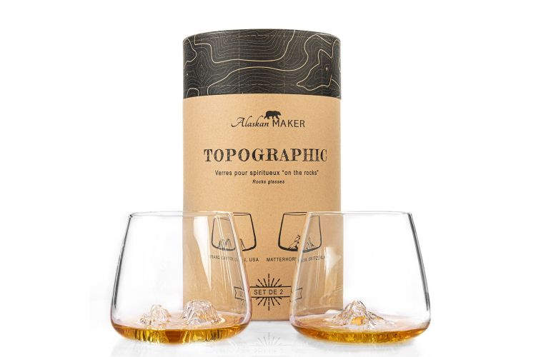 Set de 2 verres à spiritueux Alaskan Maker Topographic Grand Canyon & Matterhorn en verre cristallin