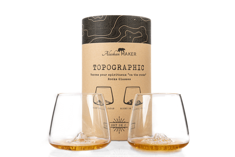 Set de 2 verres à spiritueux Alaskan Maker Topographic Mont Fuji & Denali en verre cristallin