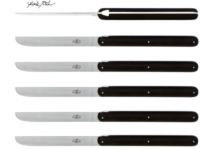 Coffret de 6 couteaux de table Forge de Laguiole Andr&eacute;e Putman manches rivet&eacute;s en &eacute;b&egrave;ne