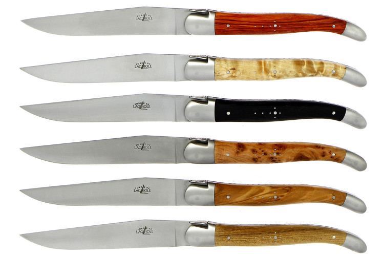 Coffret de 6 couteaux de table Forge de Laguiole 2 mitres en inox panache de bois