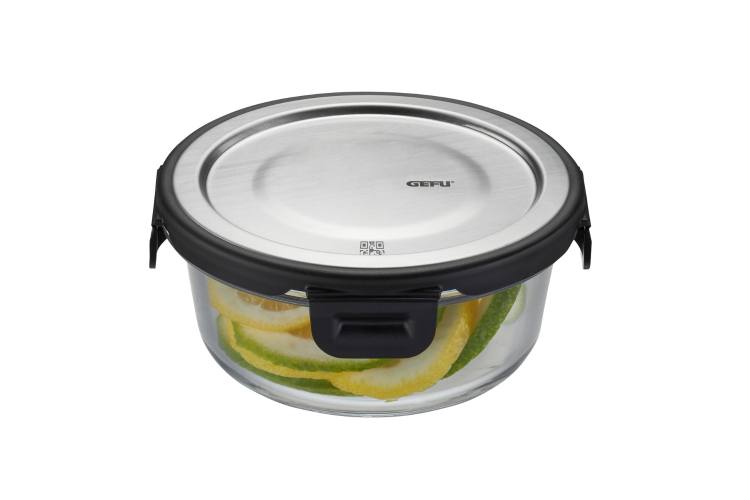 Bo&icirc;te de conservation ronde au frais Gefu Milo en verre borosilicat&eacute; et acier inox 400ml