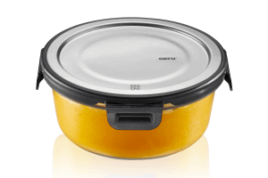 Boîte de conservation ronde au frais Gefu Milo en verre borosilicaté et acier inox 600ml