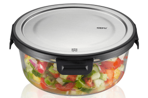 Boîte de conservation ronde au frais Gefu Milo en verre borosilicaté et acier inox 900ml