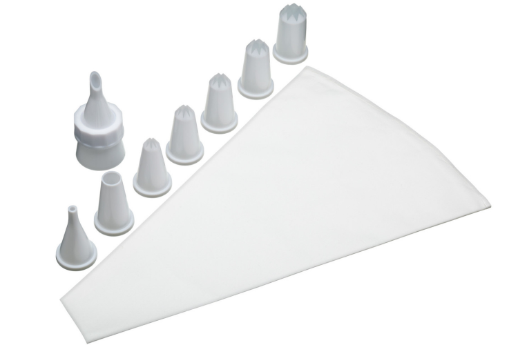 Set p&acirc;tissier Kitchencraft avec 8 douilles en polym&egrave;re + poche en coton