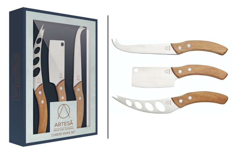 Set de 3 couteaux &agrave; fromage Artes&agrave; manches en bois