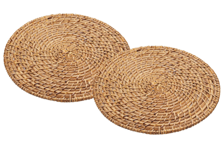 Set de table ronds Artes&agrave; 2 pi&egrave;ces en bambou et rotin 28cm