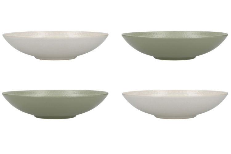 Set de 4 bols &agrave; p&acirc;tes KitchenCraft en gr&egrave;s &eacute;maill&eacute; vert et blanc diam&egrave;tre 22cm