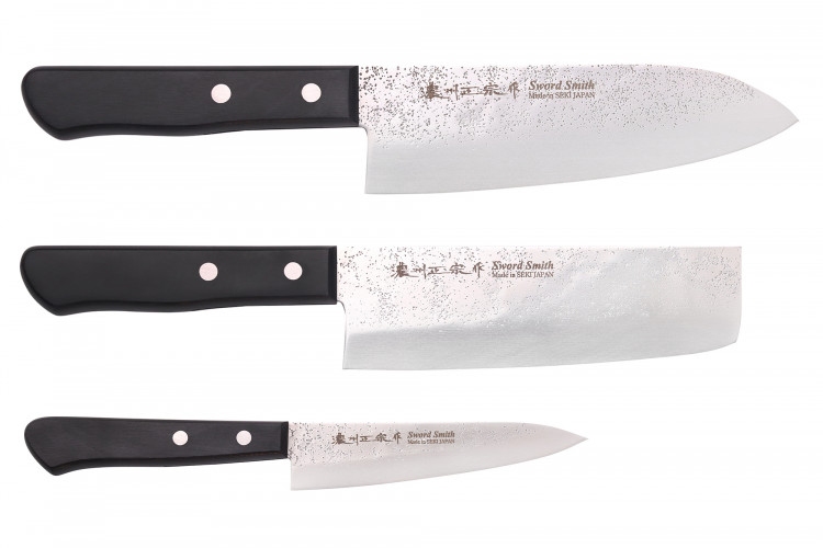 Coffret 3 couteaux japonais Satake Nashiji santoku + nakiri + office