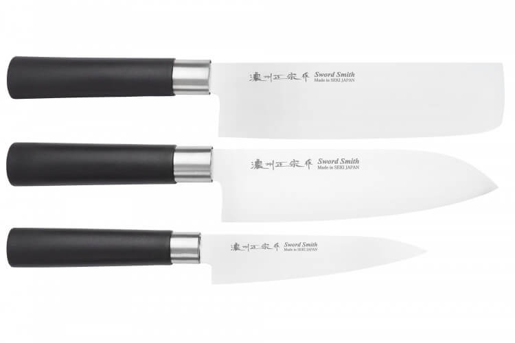 Coffret 3 couteaux japonais Satake Masamune Saku nakiri + santoku + office