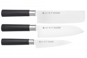 Coffret 3 couteaux japonais Satake Traditional PP nakiri + santoku + office