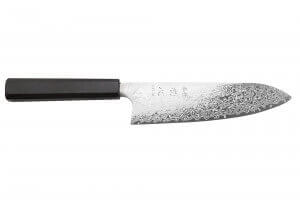 Couteau santoku 18cm japonais artisanal Hatsukokoro Ginga ATS-34 Damas ébène