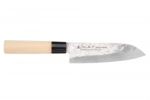 Couteau santoku 17cm japonais Satake Cutlery Nashiji manche en magnolia