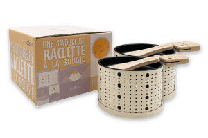 Service à raclette à la bougie Cookut Lumi services poelons et spatules pour 2 personnes