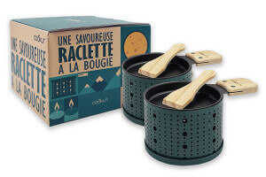Service à raclette à la bougie Cookut Lumi services poelons et spatules pour 2 personnes