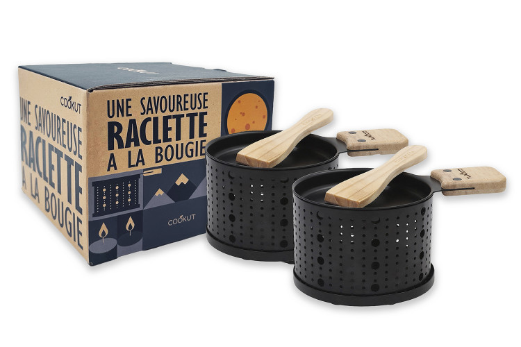 Service &agrave; raclette &agrave; la bougie Cookut Lumi noir - Services individuels po&ecirc;lons et spatules