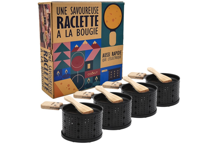 Service &agrave; raclette &agrave; la bougie Cookut Lumi noir - Services individuels po&ecirc;lons et spatules