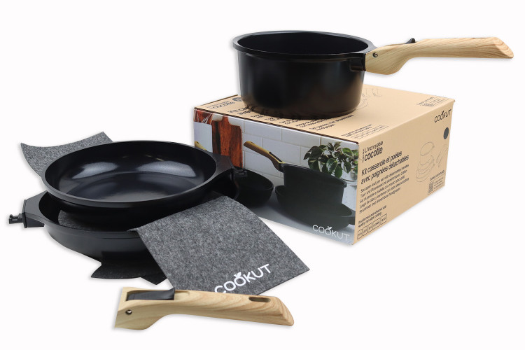 L'Incroyable Kit Cookut 2 po&ecirc;les et 1 casserole &agrave; poign&eacute;e amovible - graphite