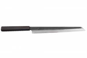 Couteau yanagiba kiritsuke 27cm japonais artisanal Hatsukokoro Shirasagi manche en ébène