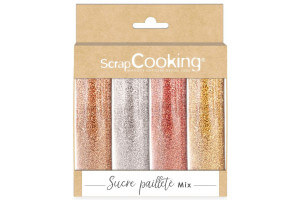 Set Scrapcooking 4 Sucres Pailletés Mix or, or rose, argent, rubis - 76g