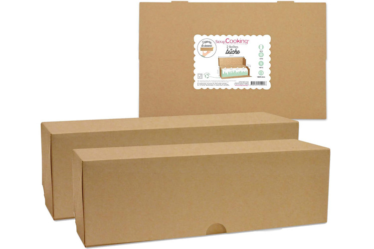 Set 2 bo&icirc;tes pour cake/b&ucirc;che Scrapcooking en carton kraft - 35x11x11cm