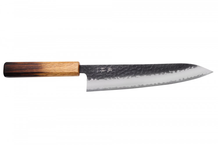 Couteau de chef 21cm japonais artisanal Yuzo Black AS ch&ecirc;ne br&ucirc;l&eacute;