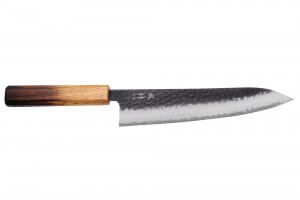 Couteau de chef 21cm japonais artisanal Yuzo Black AS chêne brûlé