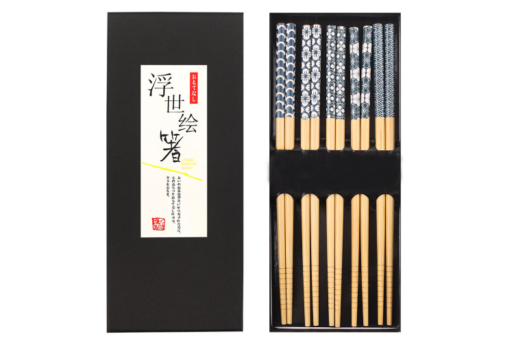 Set de 5 paires de baguettes chinoises en bambou Kutoyama - Mod&egrave;le 1