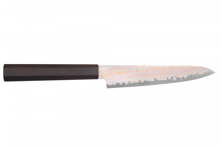 Couteau universel 15cm japonais artisanal Hatsukokoro Hayabusa Rainbow Damas