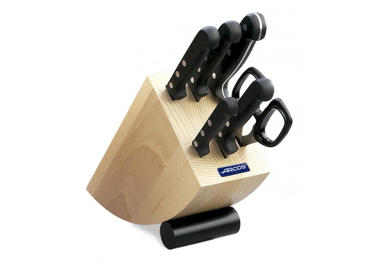 Bloc design bois de hêtre 5 couteaux + ciseaux Arcos UNIVERSAL lames acier inox NITRUM