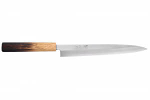 Couteau yanagiba 24cm japonais artisanal Nakamura Kaishin Saku WS2 en chêne