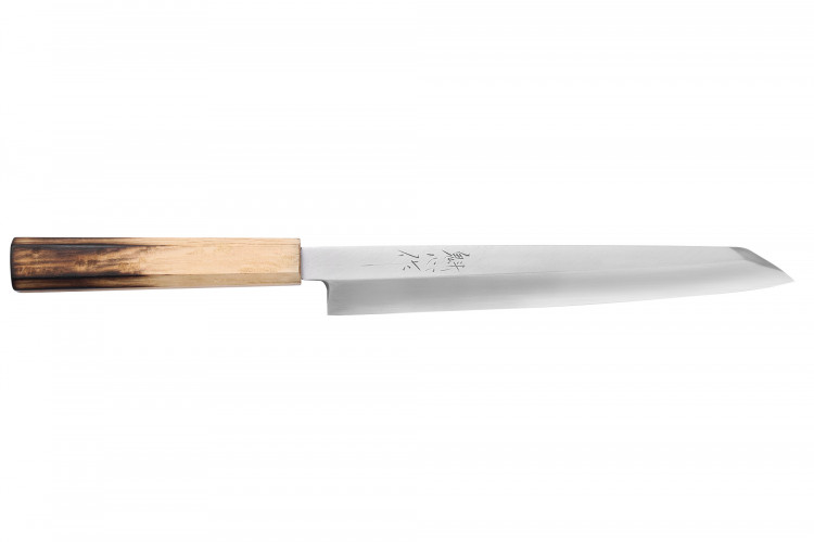 Couteau yanagiba kiritsuke 24cm japonais artisanal Nakamura Kaishin Saku WS2 en ch&ecirc;ne