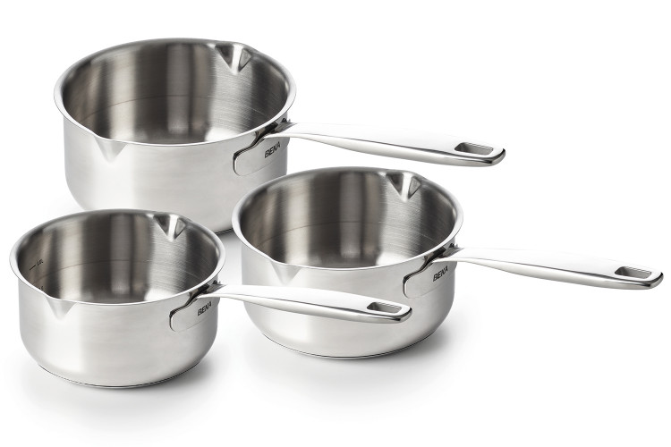 Set de 3 casseroles Beka Maestro 16-18-20cm en aciers inoxydable 18/10 avec 2 becs verseurs