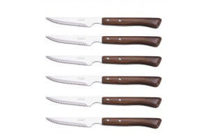 Set de 6 couteaux à steak manches en bois Arcos lames acier inox microdentées