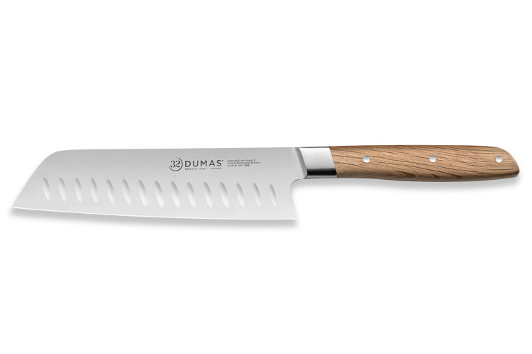 Couteau santoku alv&eacute;ol&eacute; 18cm 32 Dumas Signature manche en ch&ecirc;ne vert