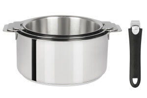 Set de 3 casseroles Cristel Mutine Amovible en inox 16 à 20cm - Poignée couleur incluse