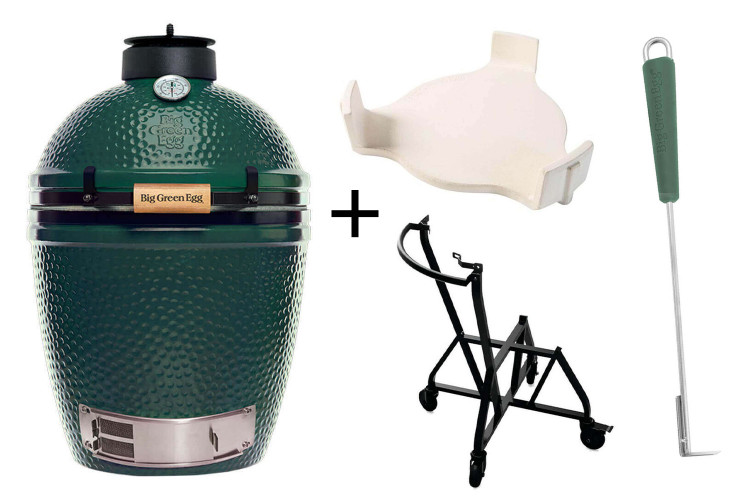 Pack Big Green Egg Medium barbecue + convEGGtor + chariot &agrave; roulettes + racloir