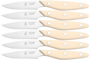 Coffret 6 couteaux à steak Au Nain Brasserie ivoire microdentés