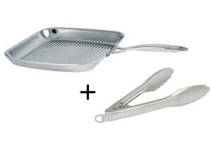 Poêle grill Cristel Castel'Pro inox + pince de service inox offerte - Exclusivité