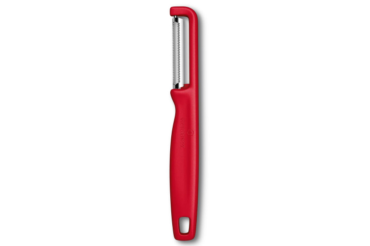 Eplucheur Victorinox Iota &agrave; lame dent&eacute;e et manche rouge